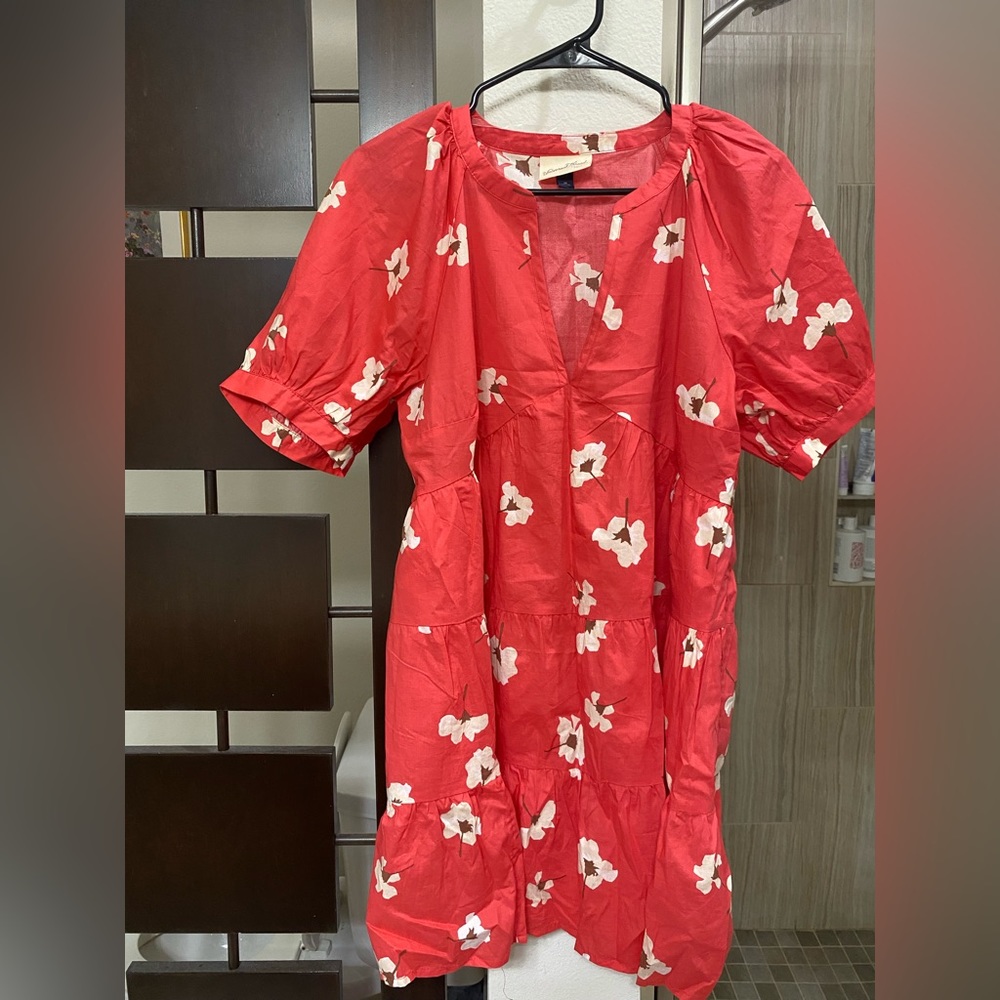 Universal Thread Puff Elbow Sleeve Crinkle Tiered Mini Dress